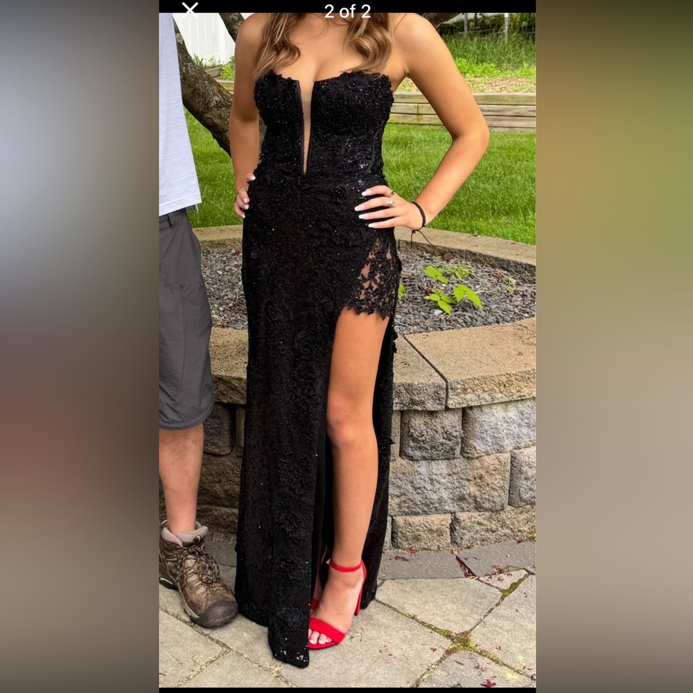 COPY - Elegant Black Lace Gown with High Slit